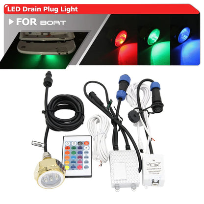 RGB Underwater Drain Plug LED Boat Light – Easy-Install Waterproof Marine Light with Remote for Boats & Yachts