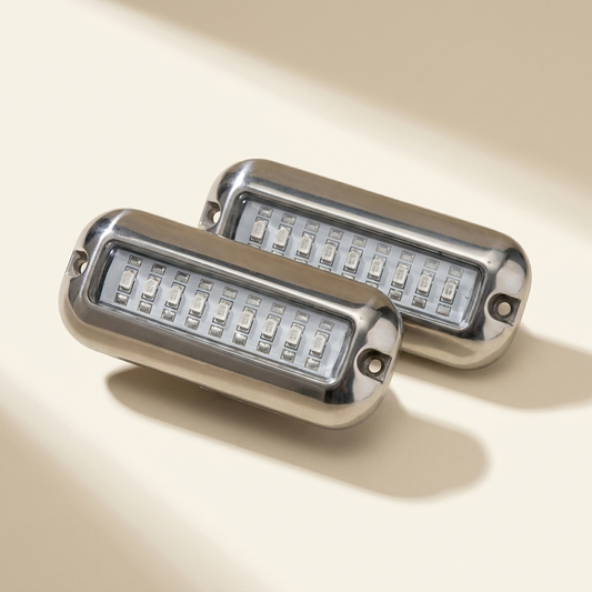 Stainless Steel Underwater LED Boat Light Pair – Transom Mount Marine Light for Pontoons & Yachts